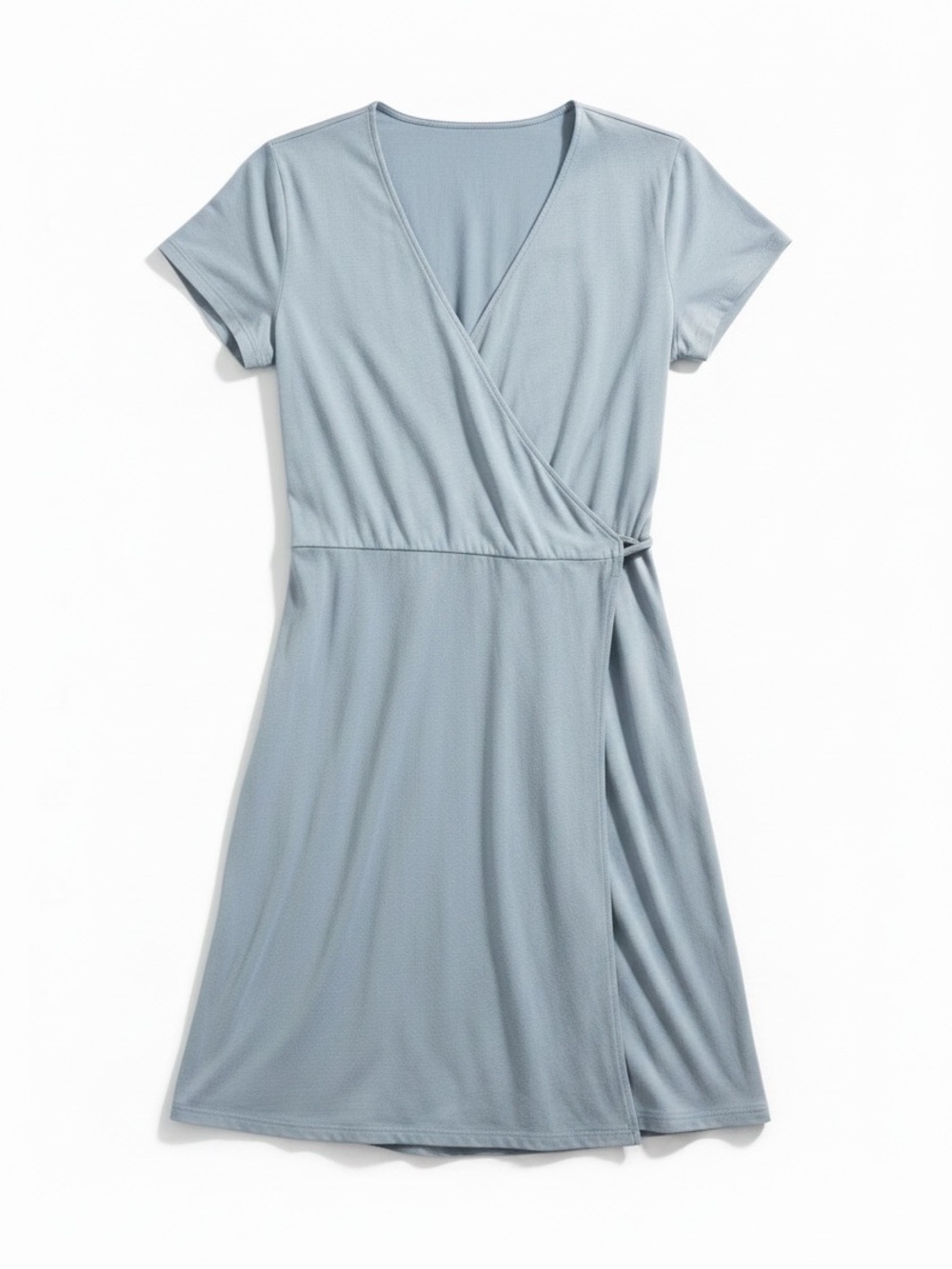 Pact Organic Cotton Short Sleeve Wrap Mini Dress Light Blue Gray Small